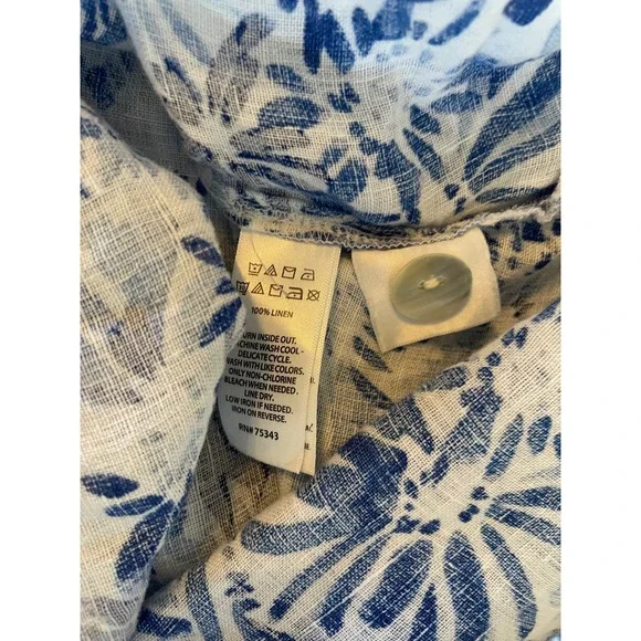 CYNTHIA ROWLEY Linen Size 2X Tunic Popover Top Blue White Flower Print Floral - Picture 5 of 8